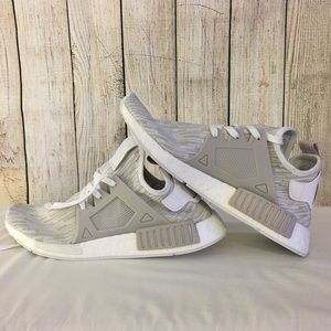 Gray/Tan and White Adidas NMDs